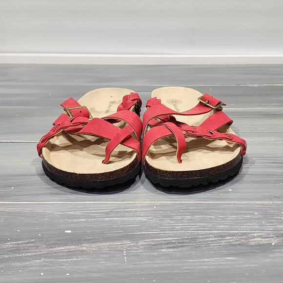 Alexis Bendel Sandal Red Slip On Cork Style Crisscross Flats Buckle Size 11 - Picture 3 of 8